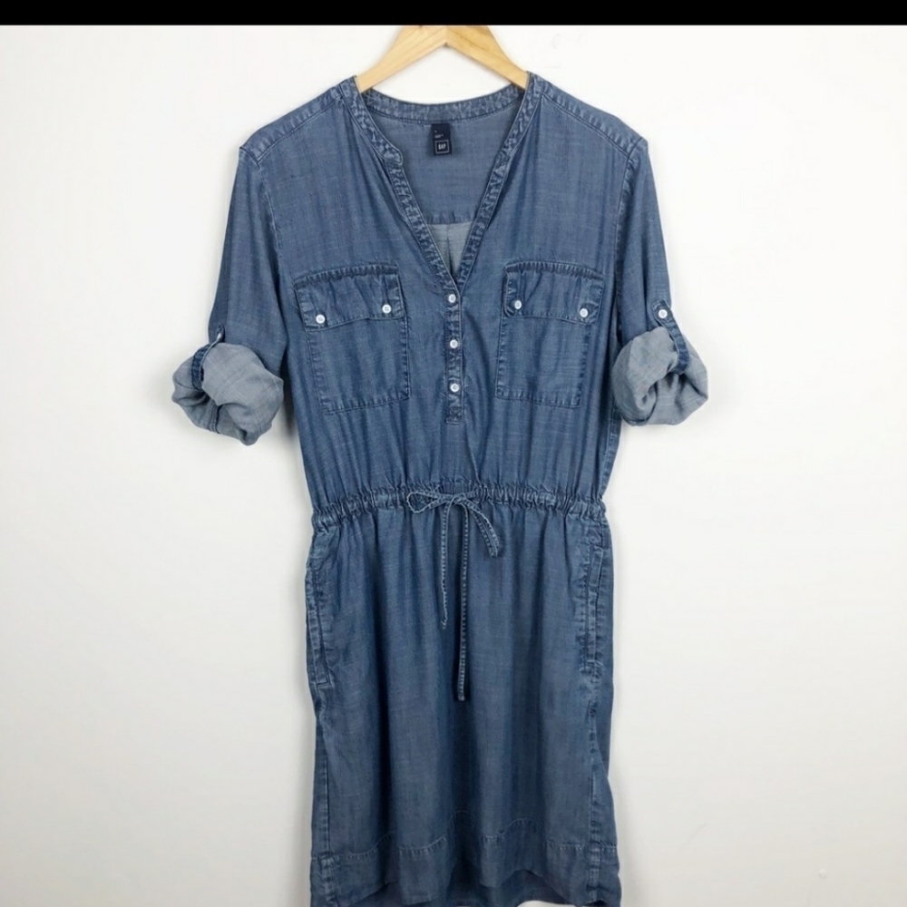 GAP Chambray Utility Dress Denim Tencel blue - Picture 4 of 13
